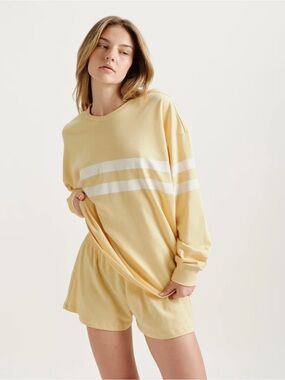 SET Active Yellow & White Striped Long Sleeve Top